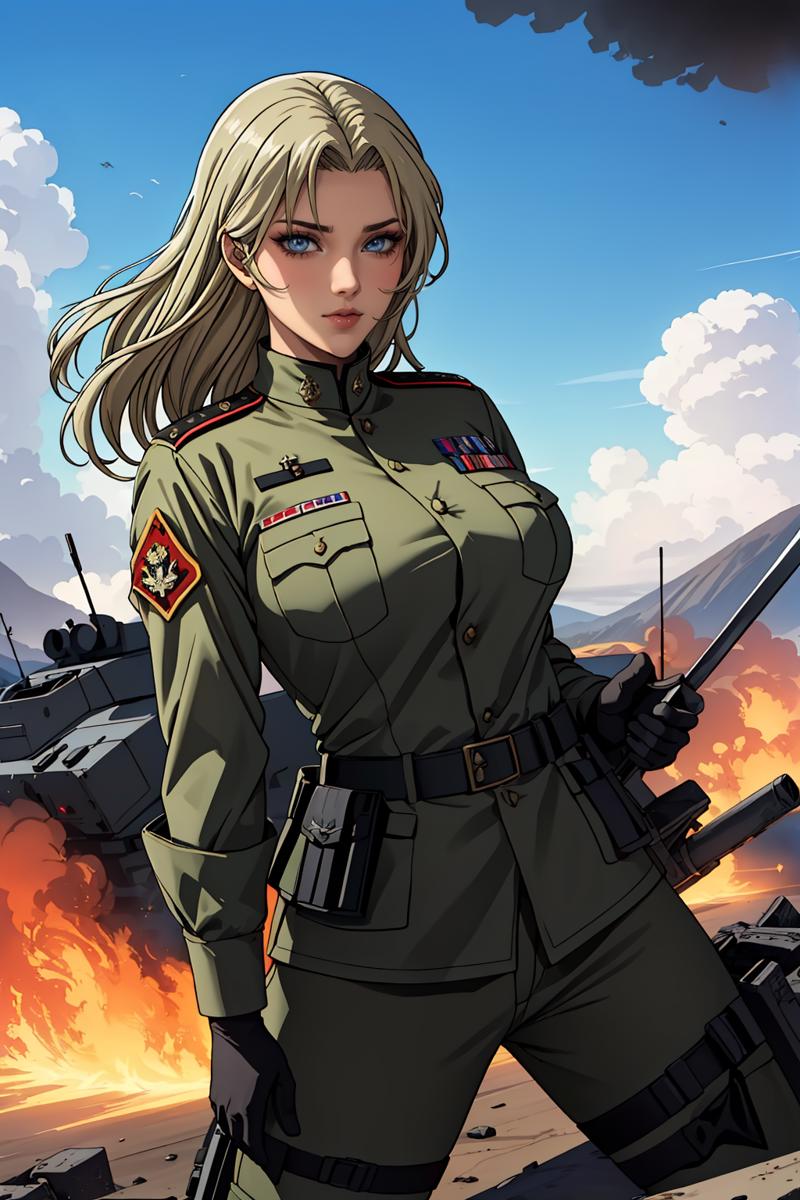 05497-3434723985-Embark on a visual journey through the battlefield as a female soldier takes charge with unwavering confidence. The chaos of war.png